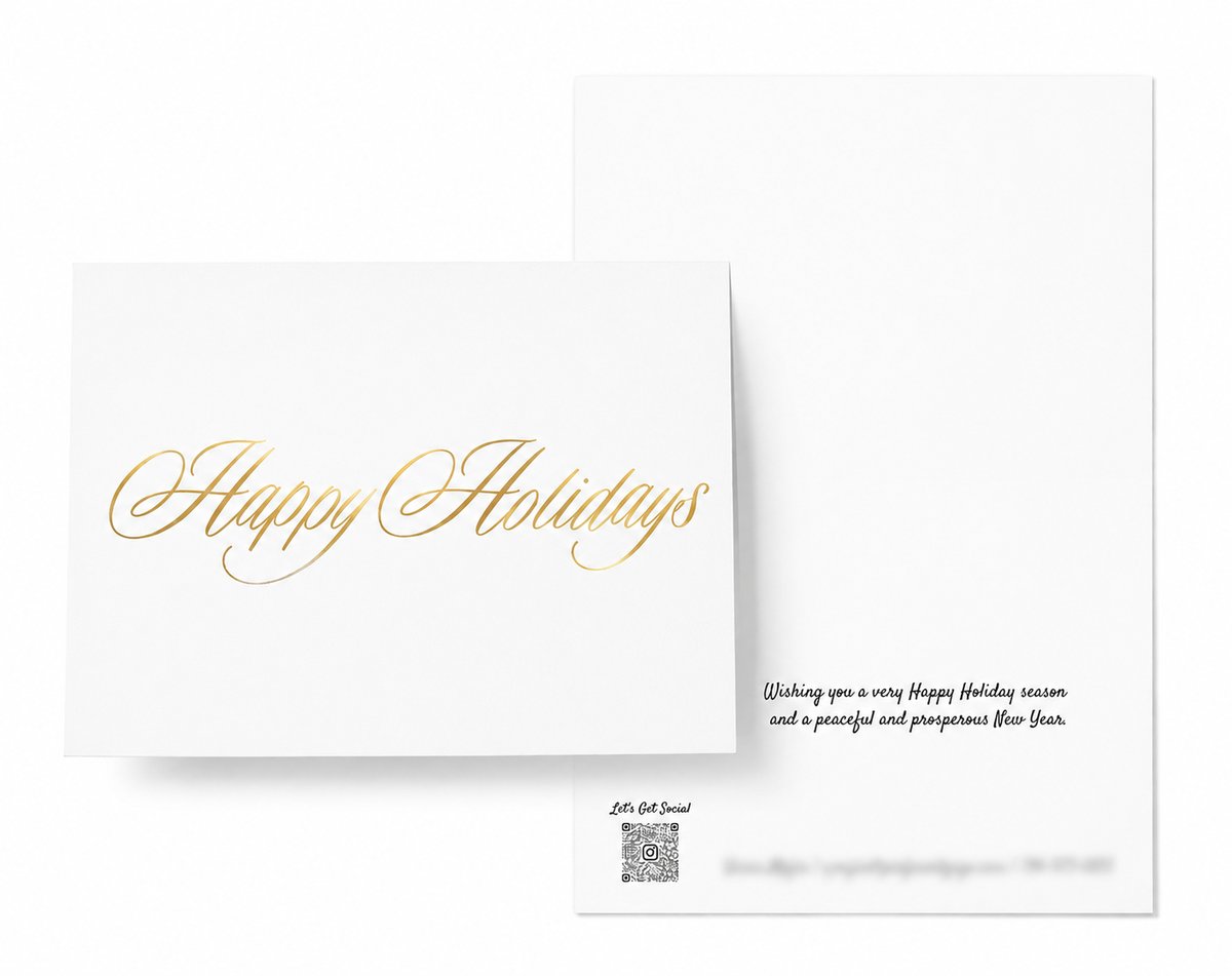 Custom gold-foil Happy Holidays greeting card